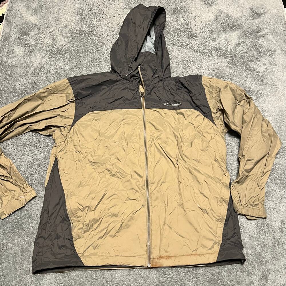 Columbia Jacket Mens XL Nylon Rain Coat Tan Brown ***